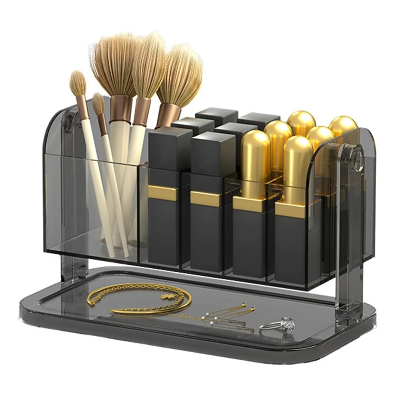 PET Lipstick Storage Box Multi-grid Dressing Table Makeup Brush Lip Glaze Transparent Organizer - Transparent Grey
