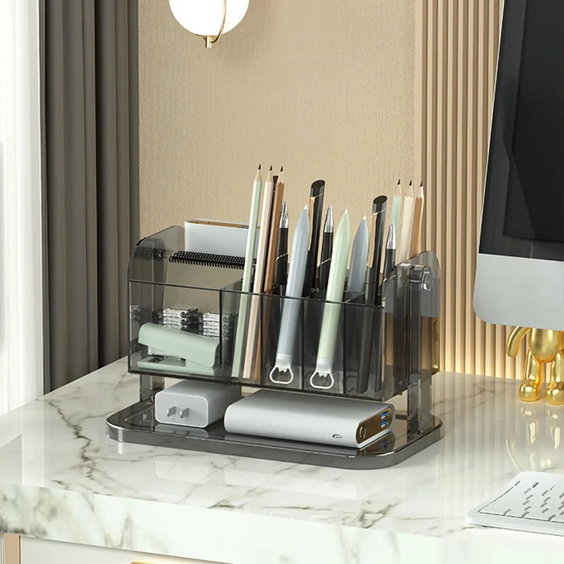 PET Lipstick Storage Box Multi-grid Dressing Table Makeup Brush Lip Glaze Transparent Organizer - Transparent Grey