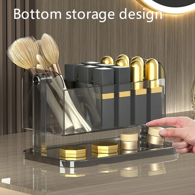 PET Lipstick Storage Box Multi-grid Dressing Table Makeup Brush Lip Glaze Transparent Organizer - Transparent Grey