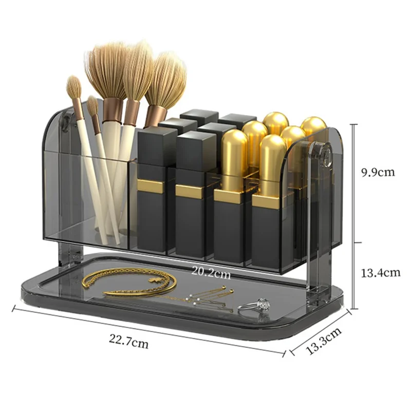 PET Lipstick Storage Box Multi-grid Dressing Table Makeup Brush Lip Glaze Transparent Organizer - Transparent Grey