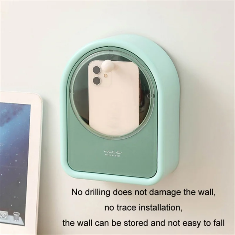 Bathroom Wall-Mounted Cotton Swab Holder Cosmetic Storage Box for Cotton Swabs, Makeup Pads - Green