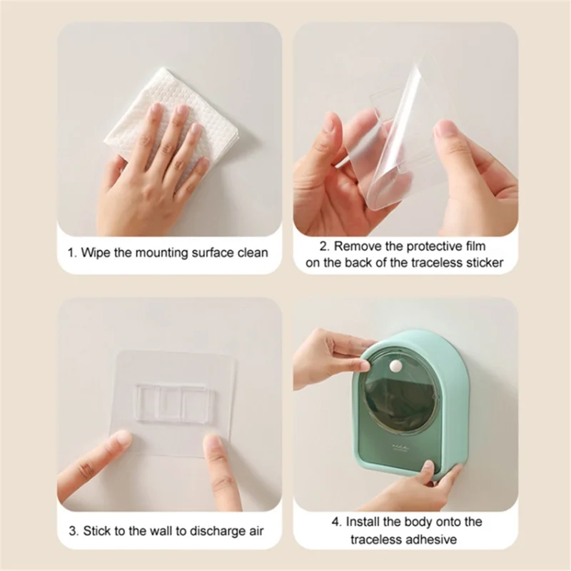 Bathroom Wall-Mounted Cotton Swab Holder Cosmetic Storage Box for Cotton Swabs, Makeup Pads - Green
