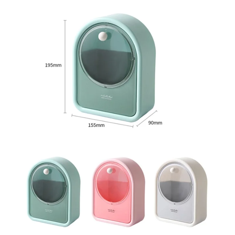 Bathroom Wall-Mounted Cotton Swab Holder Cosmetic Storage Box for Cotton Swabs, Makeup Pads - Green