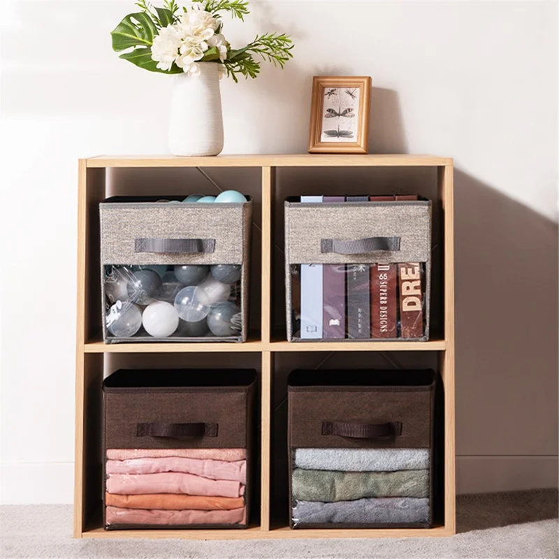 MOHO & HOME Boîte de rangement pliable en non-tissé avec fenêtre Rangement pour vêtements, jouets et livres - Beige 