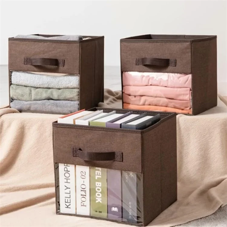 MOHO & HOME Boîte de rangement pliable en non-tissé avec fenêtre Rangement pour vêtements, jouets et livres - Beige 