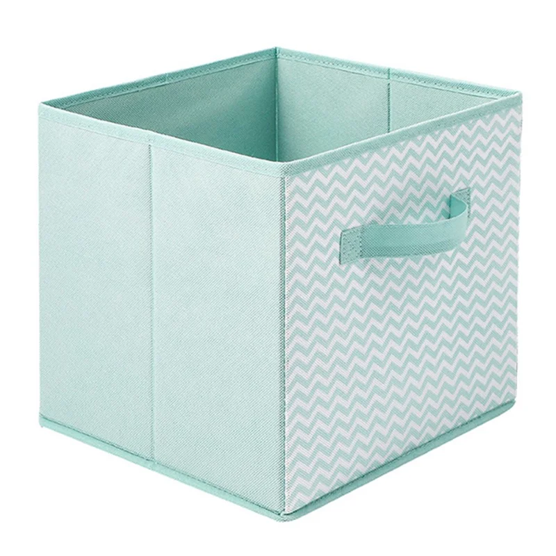MOHO&HOME Folding Non-woven Fabric Storage Box Cube Bin Toys Sundries Organizer with Handle - Green Wavy Stripes