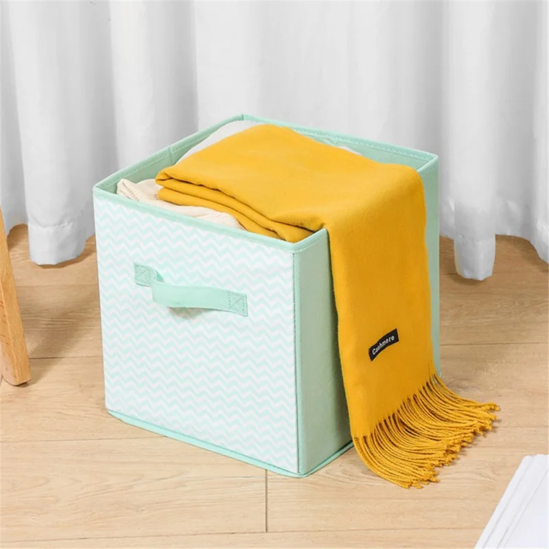 MOHO&HOME Folding Non-woven Fabric Storage Box Cube Bin Toys Sundries Organizer with Handle - Green Wavy Stripes