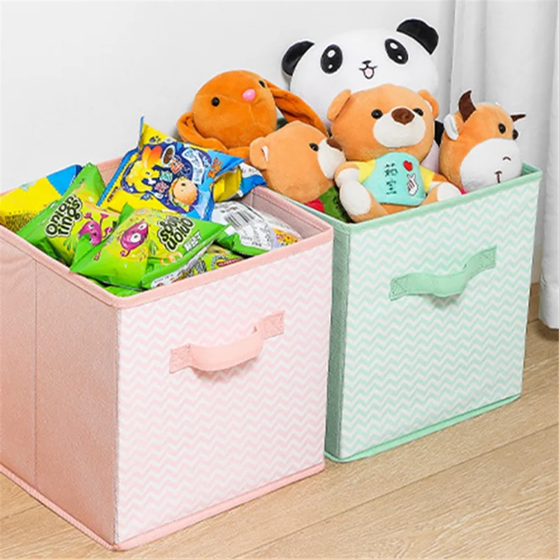 MOHO&HOME Folding Non-woven Fabric Storage Box Cube Bin Toys Sundries Organizer with Handle - Green Wavy Stripes