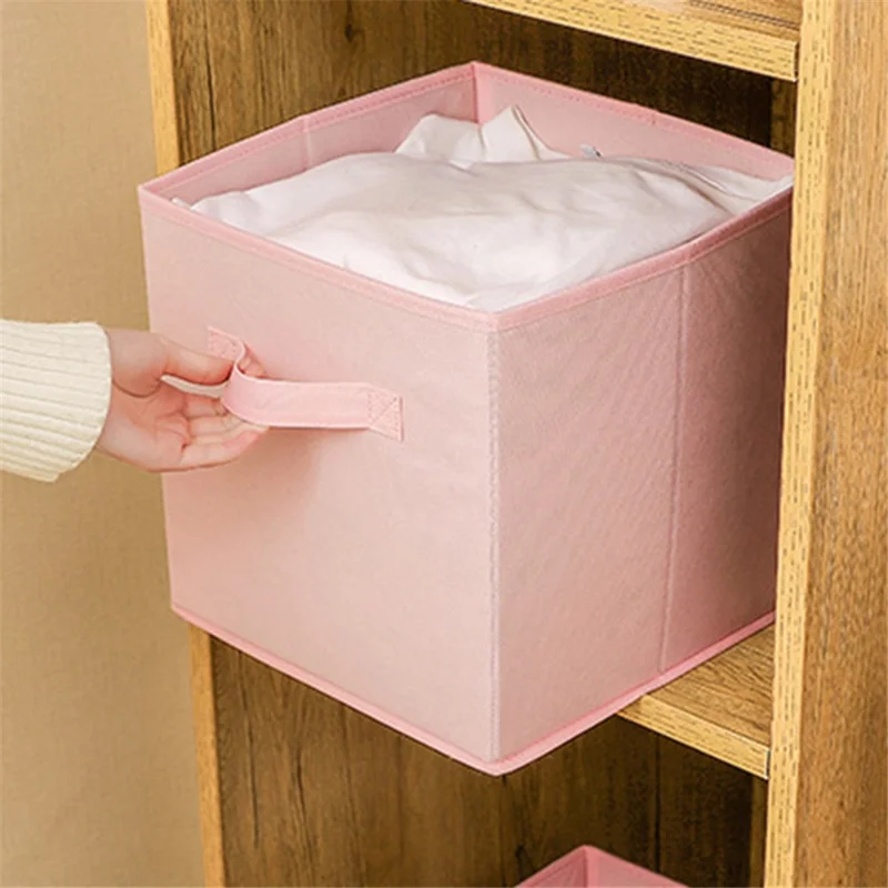 MOHO&HOME Folding Non-woven Fabric Storage Box Cube Bin Toys Sundries Organizer with Handle - Green Wavy Stripes