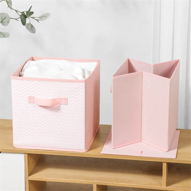 MOHO&HOME Folding Non-woven Fabric Storage Box Cube Bin Toys Sundries Organizer with Handle - Green Wavy Stripes