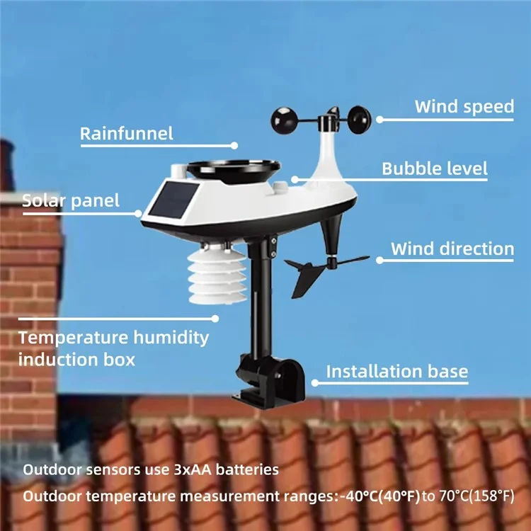3390A Wireless Weather Station Wind Speed Rainfall Wind Direction Detection Temperature Humidity Weather Clock