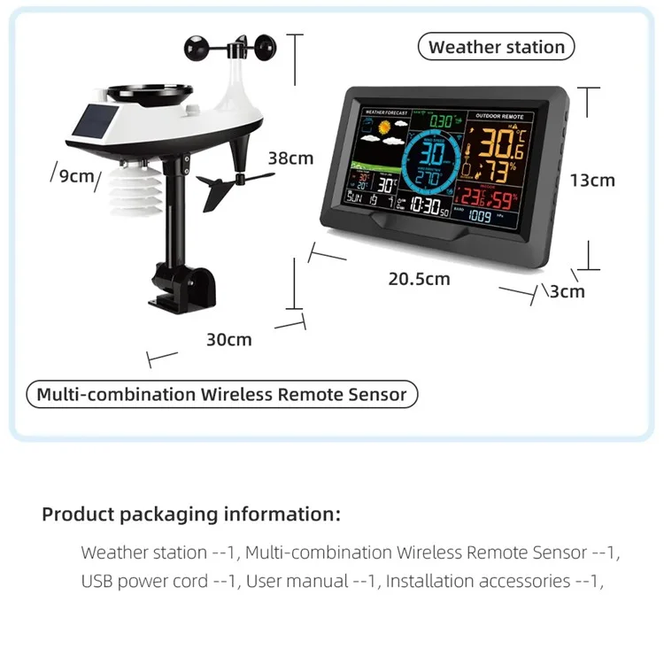 3390A Wireless Weather Station Wind Speed Rainfall Wind Direction Detection Temperature Humidity Weather Clock