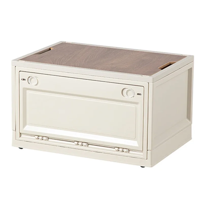 Size L Outdoor Camping Storage Box Foldable PP+Wood Lid Camping Car Trunk Storage Box - Grey White
