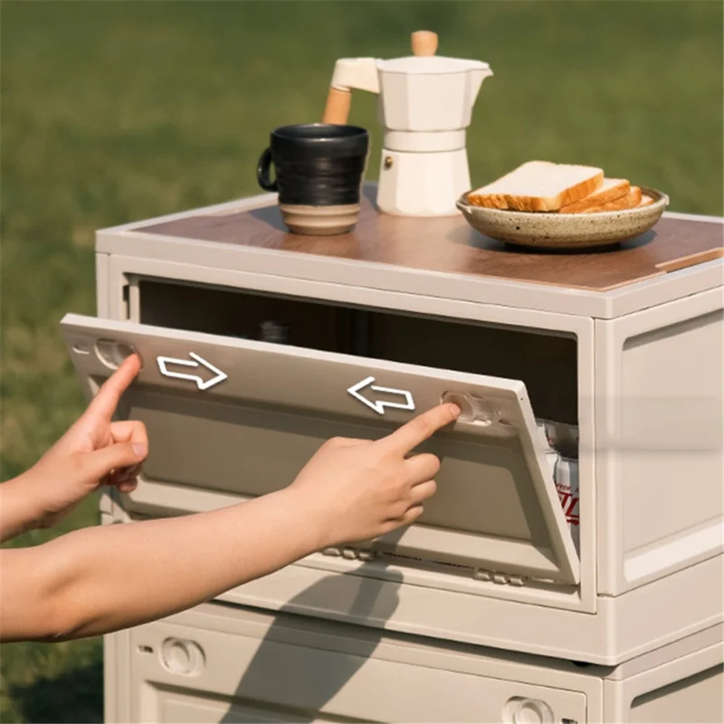Size L Outdoor Camping Storage Box Foldable PP+Wood Lid Camping Car Trunk Storage Box - Grey White