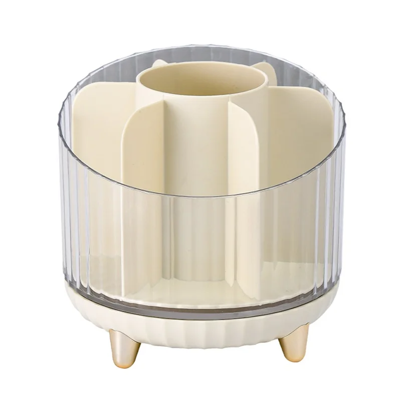 Makeup Organizer Rotating Brush Holder Clear Cosmetic Organizer Storage Display Box - Champagne