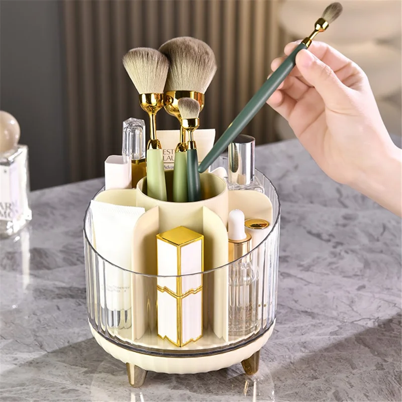 Makeup Organizer Rotating Brush Holder Clear Cosmetic Organizer Storage Display Box - Champagne