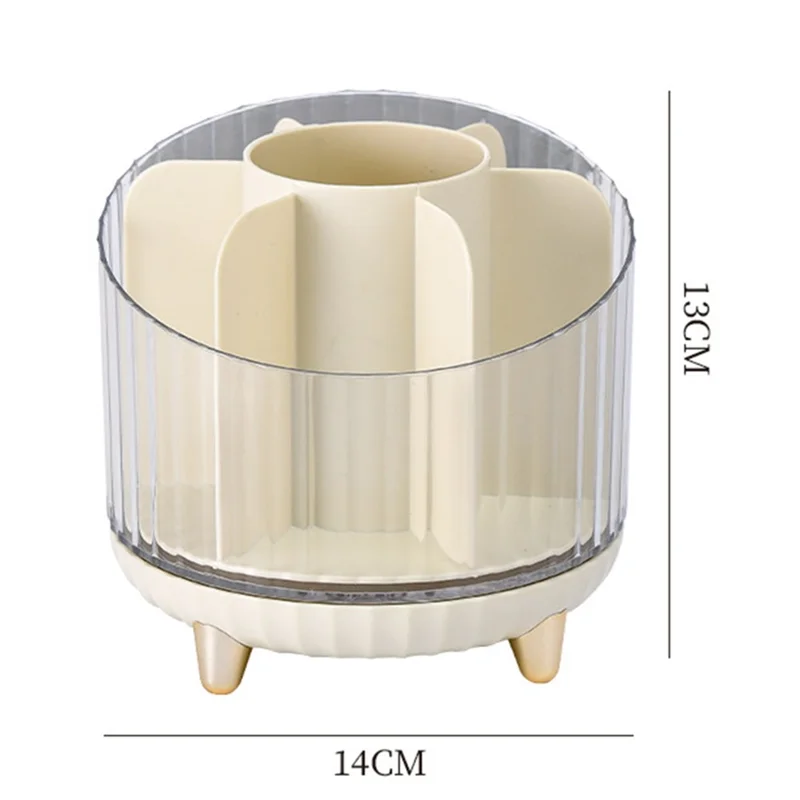Makeup Organizer Rotating Brush Holder Clear Cosmetic Organizer Storage Display Box - Champagne