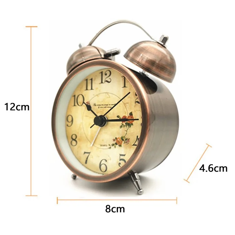 W35 3.5 Inch Classical Alarm Clock Retro Silent Pointer Clocks Loud Alarm Clock with Dual Bell Night Light - W3532