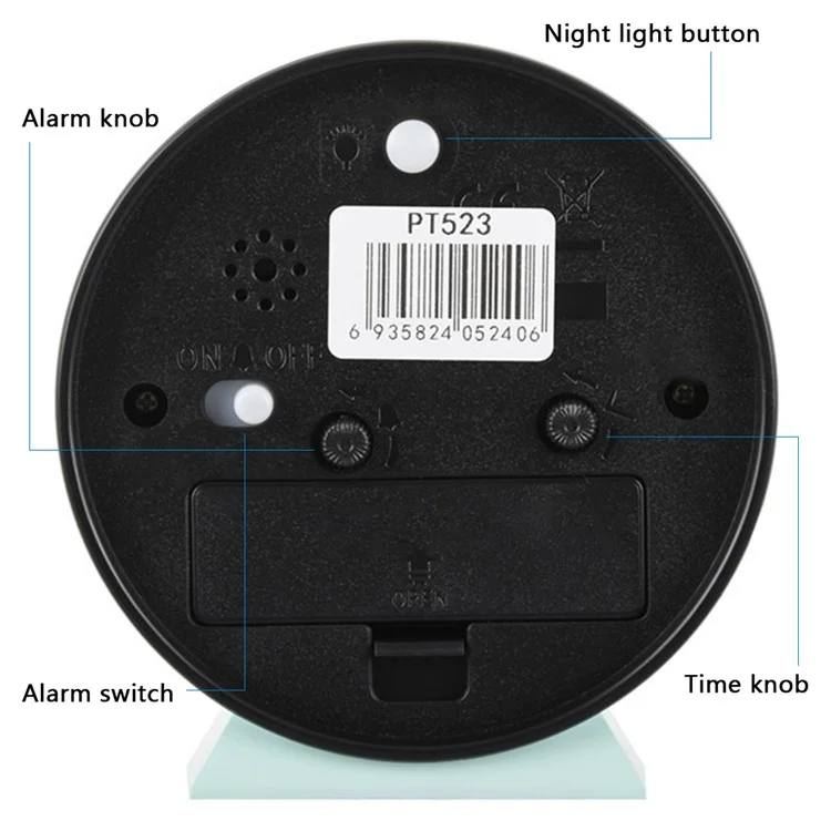 PEARL PT253 Metal+Glass+ABS Round Clock Bedside Desktop Kids Alarm Clock with LED Light - PT523-1