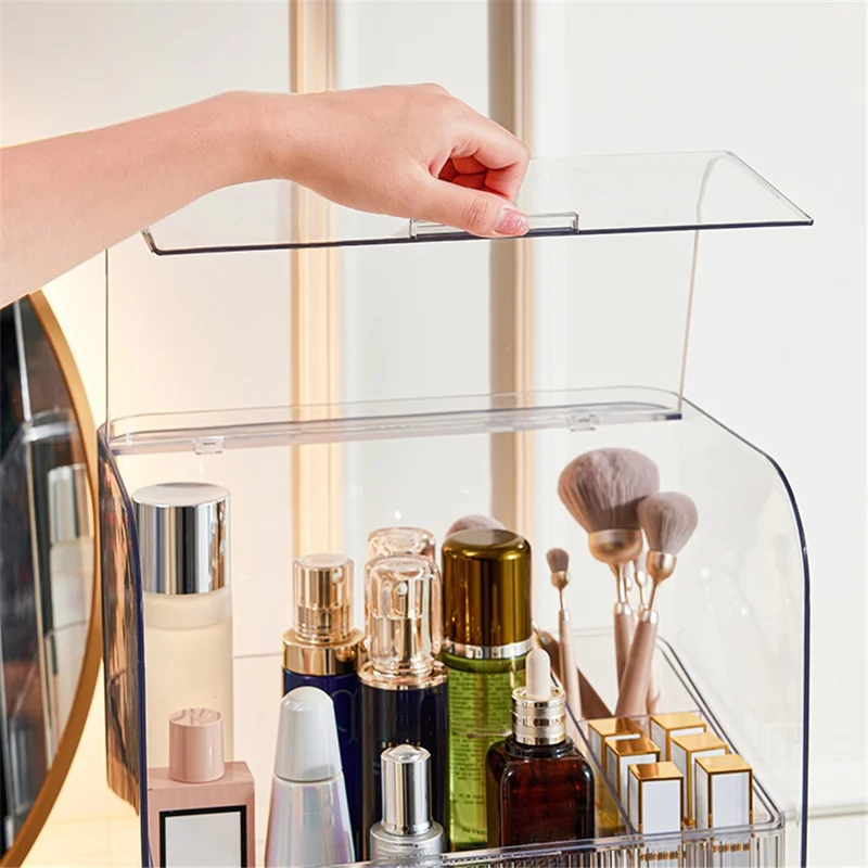 Desktop Acrylic Clear Cosmetic Makeup Organizer Storage Box Display Rack Stand Holder Bin with Lid