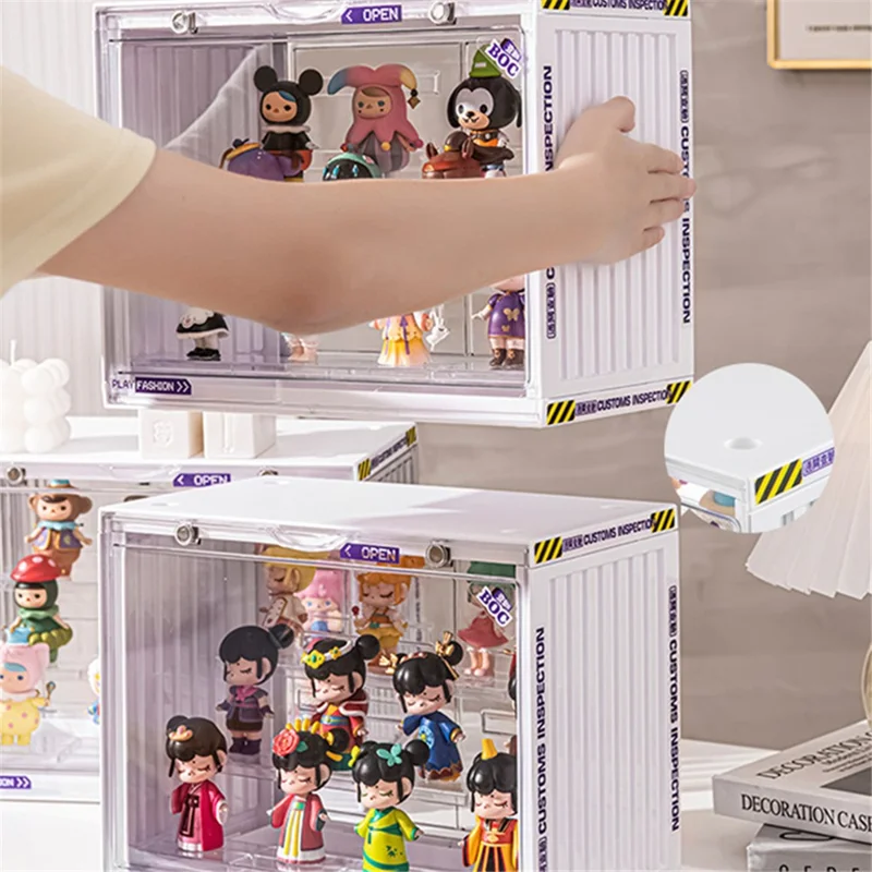 Size L, 34*23*31.2cm Model Toy Showcase Anime Figure Doll Storage Box PET+PS Transparent Display Box - Ivory White