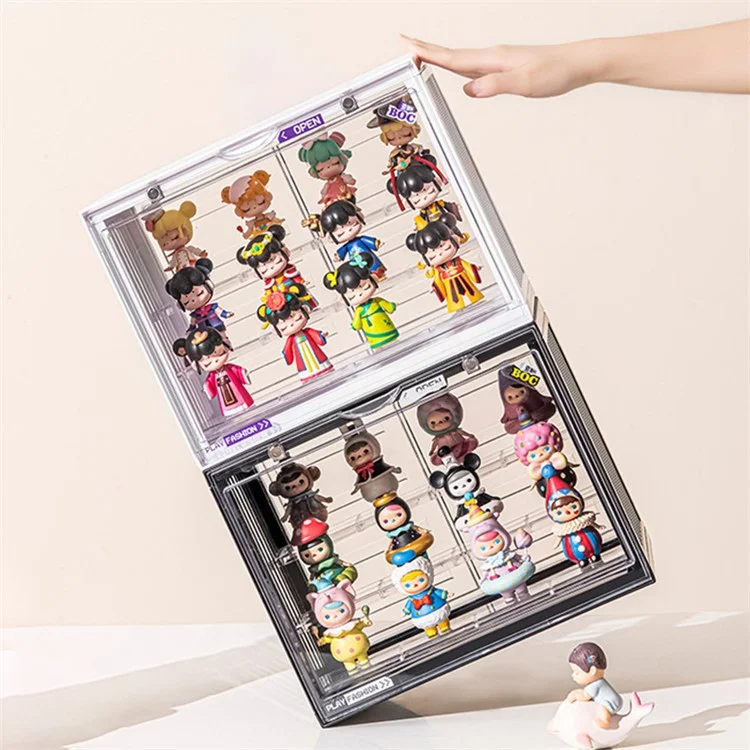 Size L, 34*23*31.2cm Model Toy Showcase Anime Figure Doll Storage Box PET+PS Transparent Display Box - Ivory White