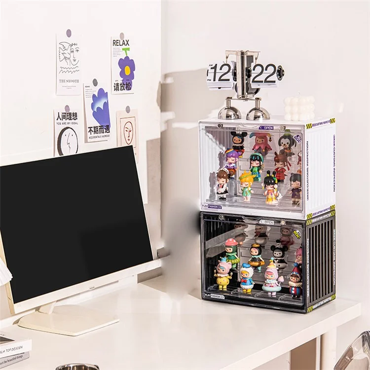 Size L, 34*23*31.2cm Model Toy Showcase Anime Figure Doll Storage Box PET+PS Transparent Display Box - Ivory White