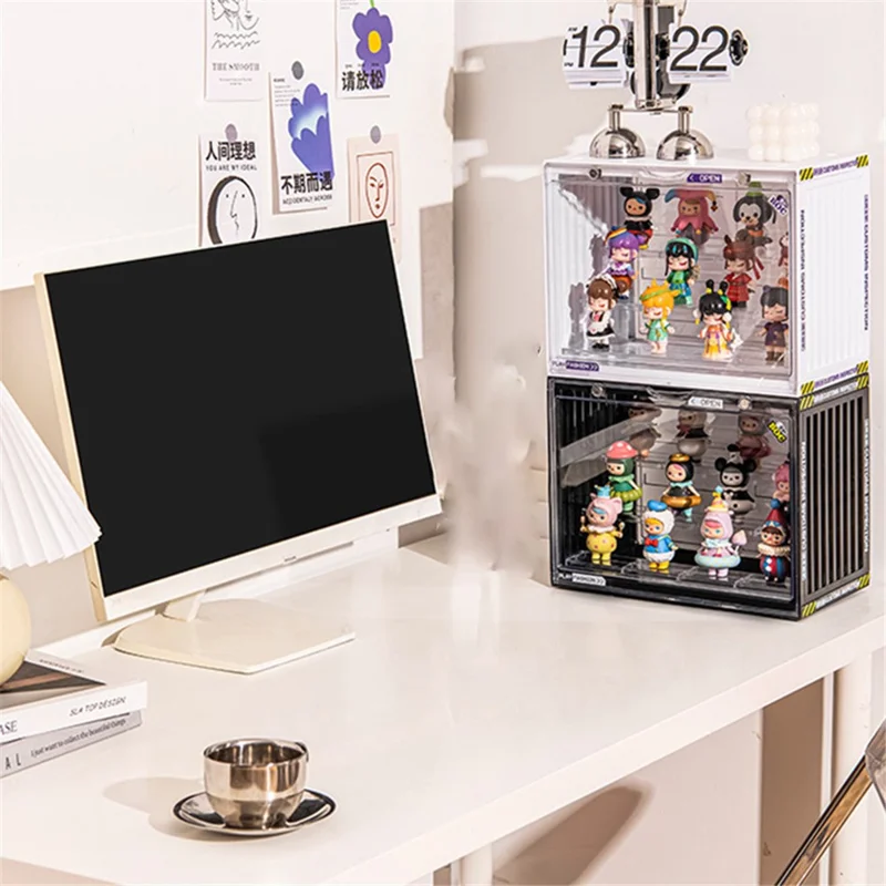 Size S, 30*17*23.5cm Anime Figure Storage Box Model Toy Showcase PET+PS Clear Display Box - Ivory White