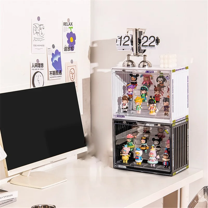 Size S, 30*17*23.5cm Anime Figure Storage Box Model Toy Showcase PET+PS Clear Display Box - Ivory White