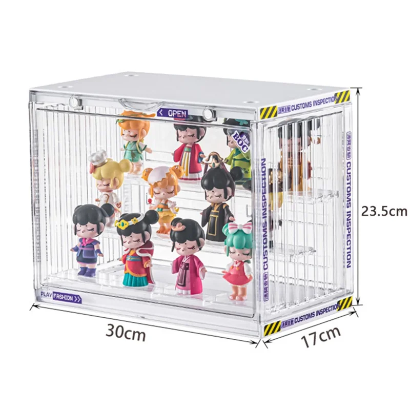 Size S, 30*17*23.5cm Anime Figure Storage Box Model Toy Showcase PET+PS Clear Display Box - Ivory White