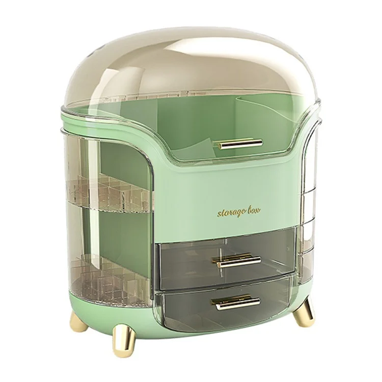 Desktop Cosmetics ABS Storage Box Clear Dustproof Makeup Products Organizer, 34*30*20cm - Light Green