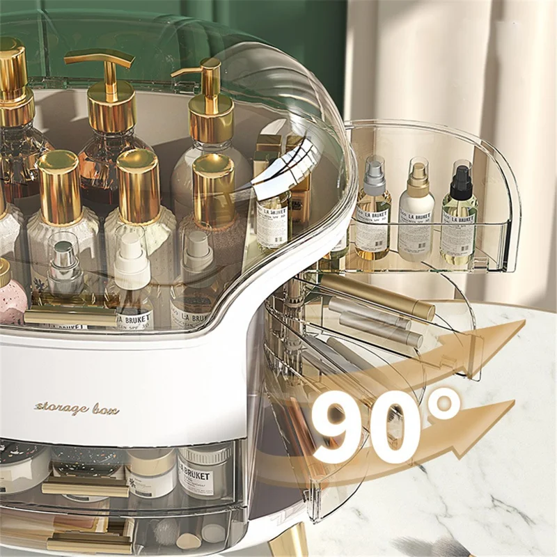 Desktop Cosmetics ABS Storage Box Clear Dustproof Makeup Products Organizer, 34*30*20cm - Light Green