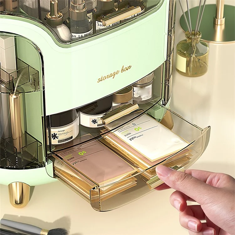 Desktop Cosmetics ABS Storage Box Clear Dustproof Makeup Products Organizer, 34*30*20cm - Light Green