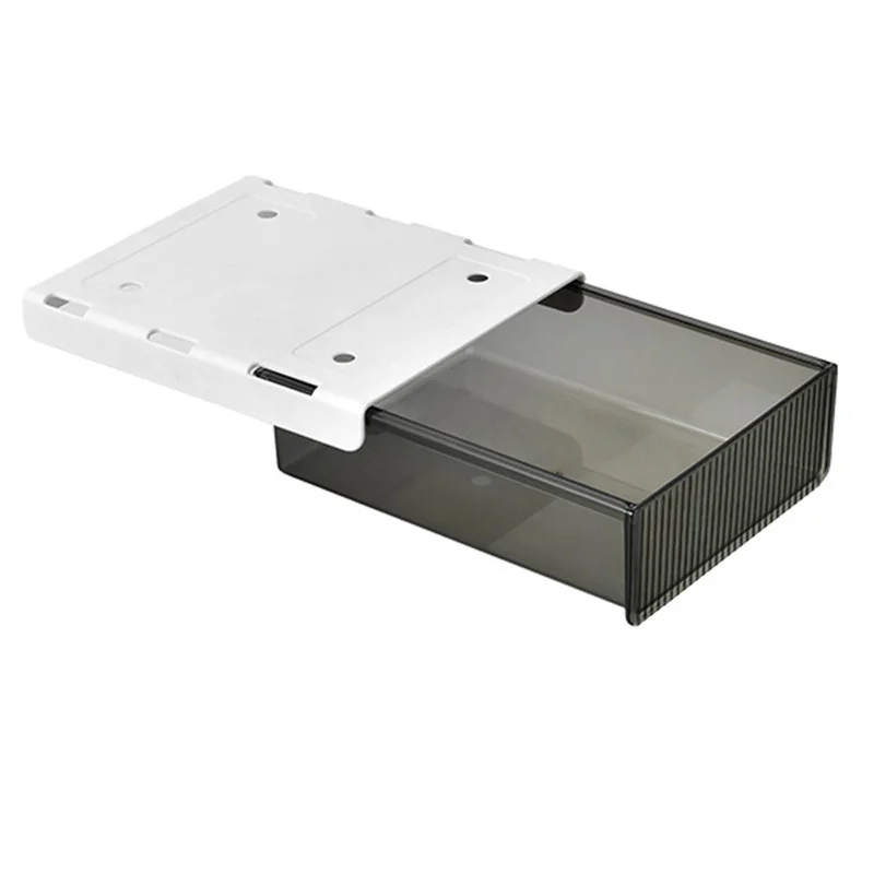 No-Punch Under Desk Drawer Hidden Storage Box ABS+PET Stationery Sundries Organizer, 24*21*6.2cm - Transparent Black
