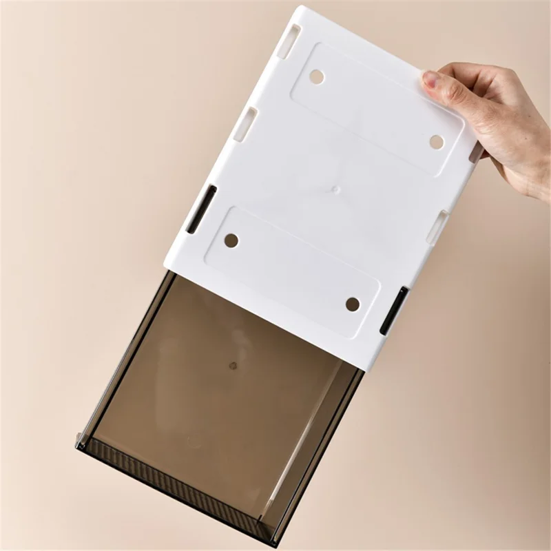 No-Punch Under Desk Drawer Hidden Storage Box ABS+PET Stationery Sundries Organizer, 24*21*6.2cm - Transparent Black