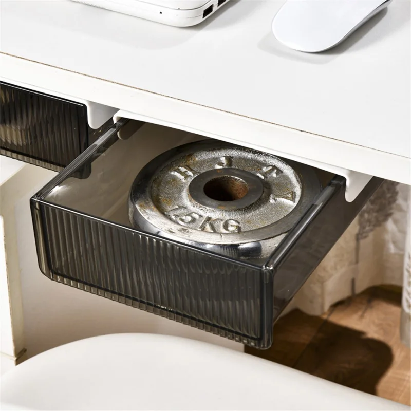 No-Punch Under Desk Drawer Hidden Storage Box ABS+PET Stationery Sundries Organizer, 24*21*6.2cm - Transparent Black
