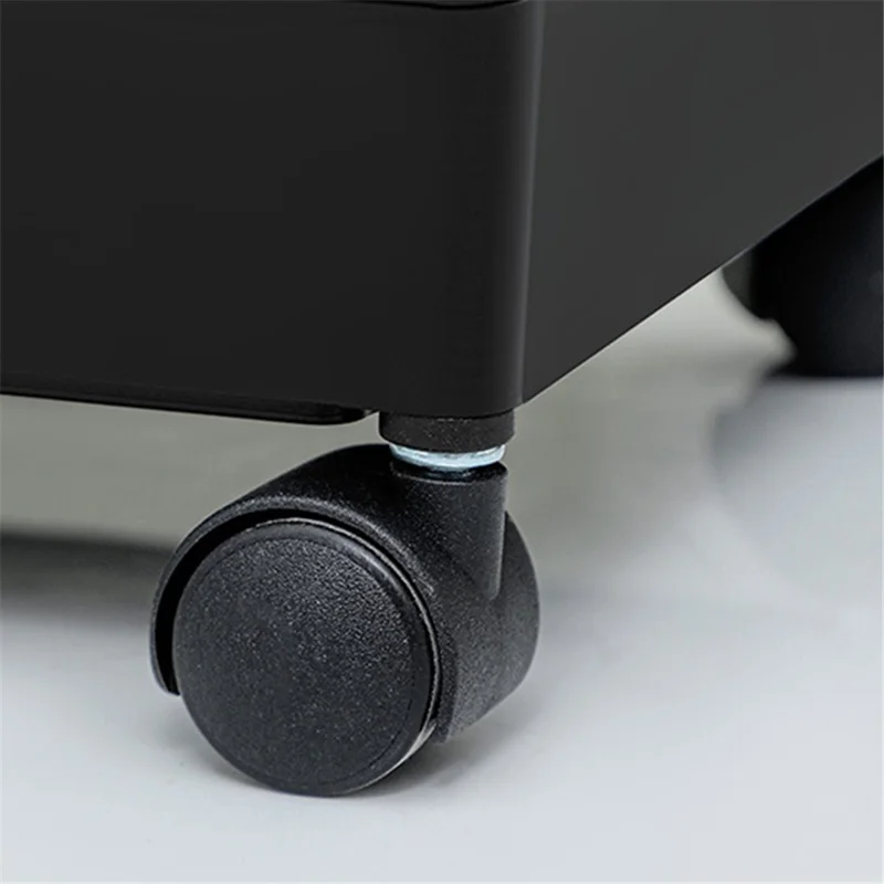 PP + Étagère de stockage de salle de bain à 3 niveaux en acier inoxydable de type étroit avec roulettes et support de rangement - noir