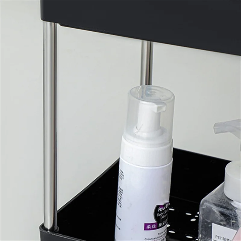 رف تخزين للحمام من مادة البولي بروبيلين والفولاذ المقاوم للصدأ بعجلات، رف تخزين ضيق بثلاث طبقات - أبيض