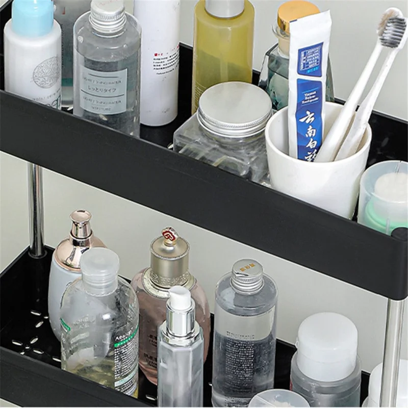 رف تخزين للحمام من مادة البولي بروبيلين والفولاذ المقاوم للصدأ بعجلات، رف تخزين ضيق بثلاث طبقات - أبيض