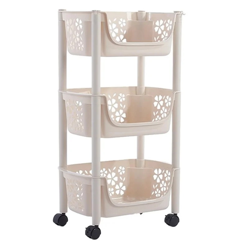 2073 3 Layer Plastic Storage Trolley Kitchen Cart Vegetable Fruit Organizer Rolling Shelf, Medium Size (BPA Free, No FDA Certificate)