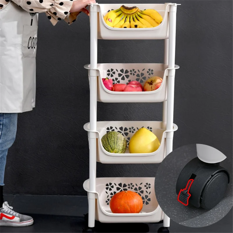 2073 3 Layer Plastic Storage Trolley Kitchen Cart Vegetable Fruit Organizer Rolling Shelf, Medium Size (BPA Free, No FDA Certificate)