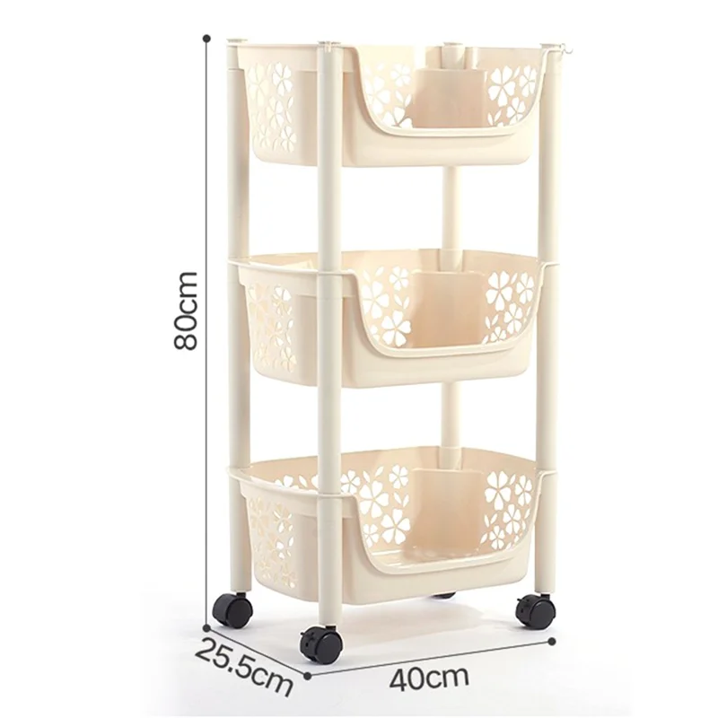 2073 3 Layer Plastic Storage Trolley Kitchen Cart Vegetable Fruit Organizer Rolling Shelf, Medium Size (BPA Free, No FDA Certificate)