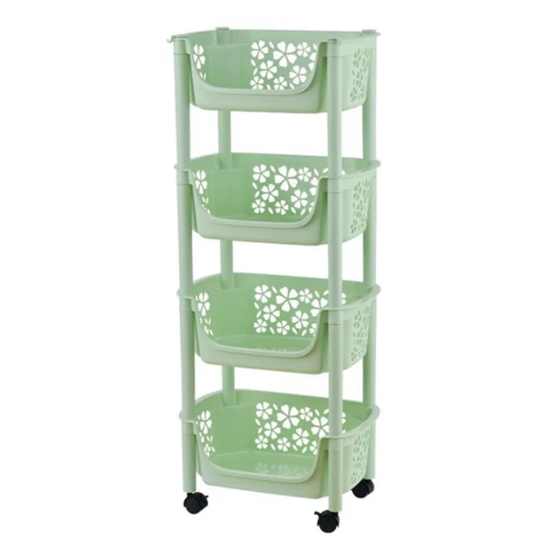2074 Kitchen Plastic Storage Trolley Vegetable Fruit Organizer 4 Layer Rolling Shelf, Medium Size (BPA Free, No FDA Certificate) - Green