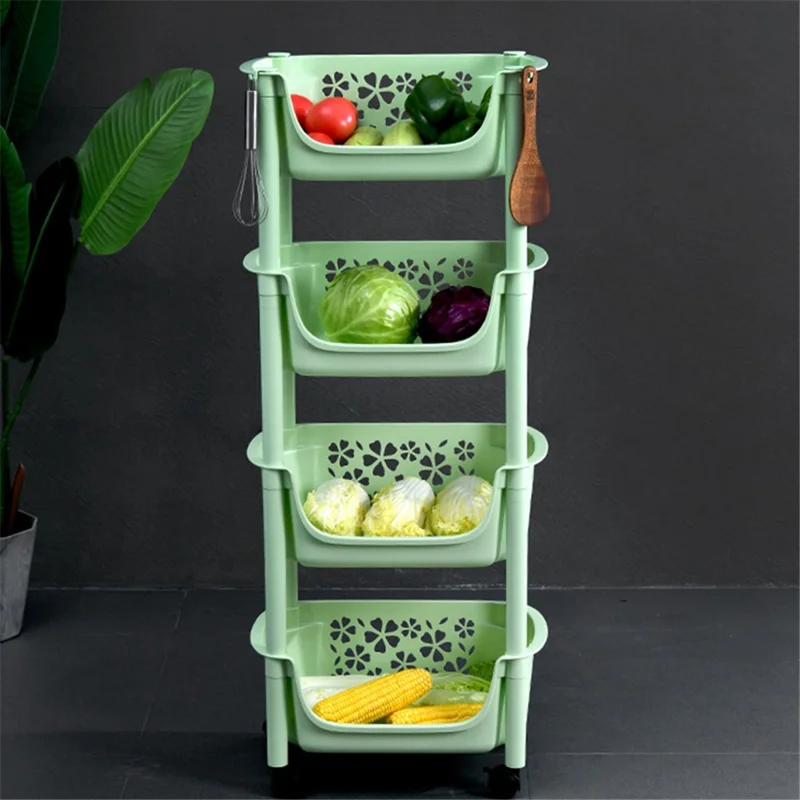 2074 Kitchen Plastic Storage Trolley Vegetable Fruit Organizer 4 Layer Rolling Shelf, Medium Size (BPA Free, No FDA Certificate) - Green