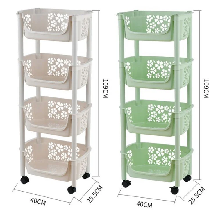 2074 Kitchen Plastic Storage Trolley Vegetable Fruit Organizer 4 Layer Rolling Shelf, Medium Size (BPA Free, No FDA Certificate) - Green