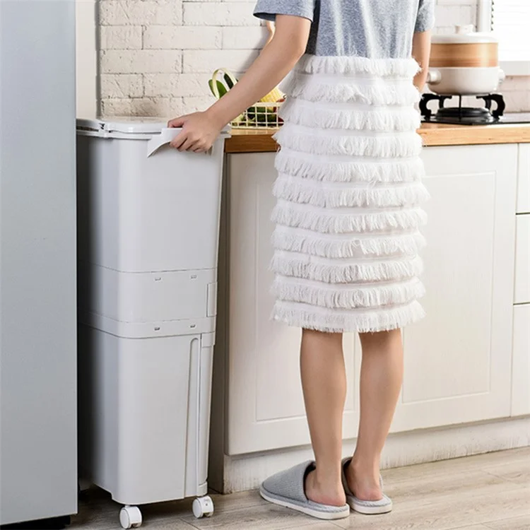 7023 42L Dry Wet Separation Plastic Trash Can Long Tube Kitchen Mobile Pulley Garbage Basket