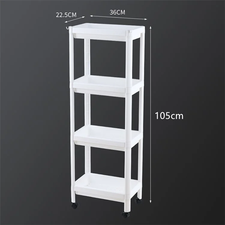 4 Layer Plastic Floor Standing Storage Rack Movable Pulley Storage Shelf for Bathroom Kitchen - Pink