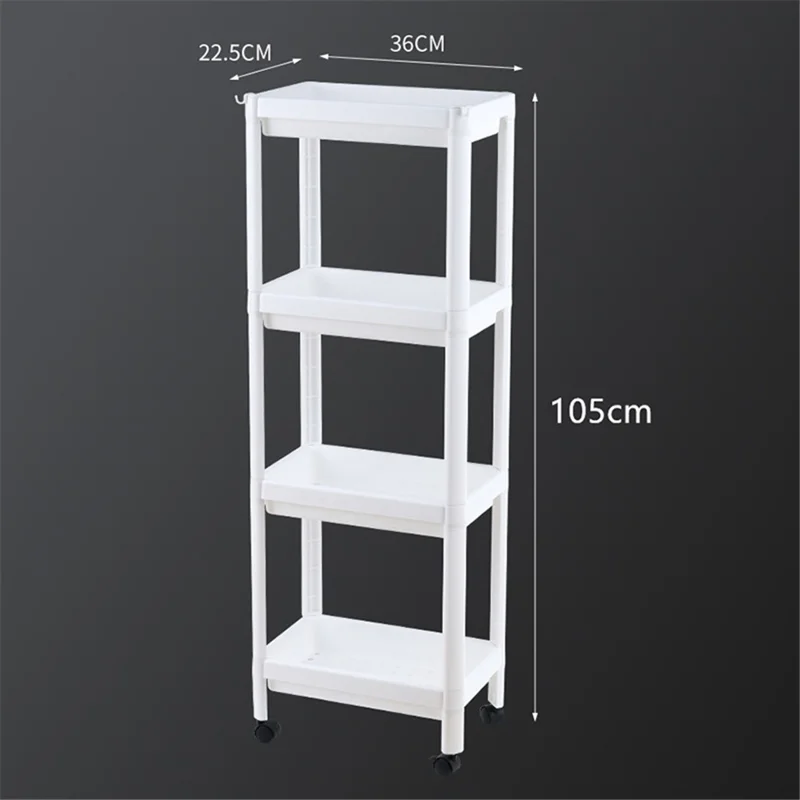 Stojak magazynowy z tworzywa sztucznego na 4 poziomy, ruchoma półka z kołkami do łazienki i kuchni - beżowy