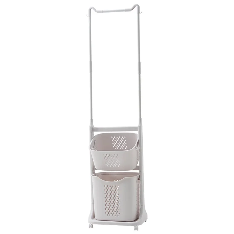 889 Garment Rack Clothing PP Storage Basket Moving Cart Clothes Organizer for Home Bedroom Laundry