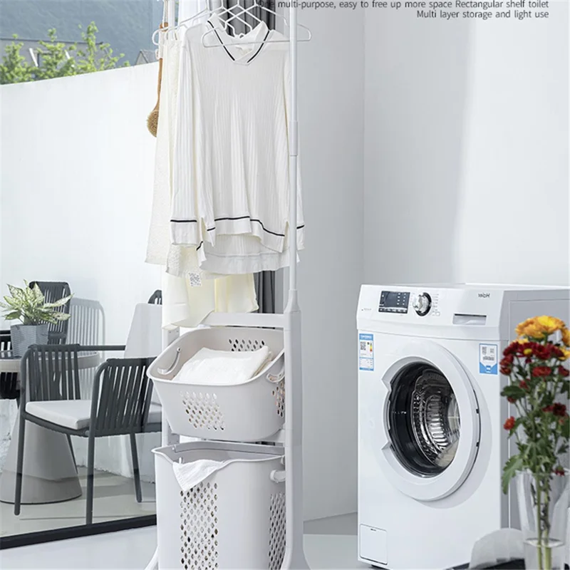 889 Garment Rack Clothing PP Storage Basket Moving Cart Clothes Organizer for Home Bedroom Laundry